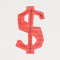 Dollar sign, cute paper cut symbol illustration
