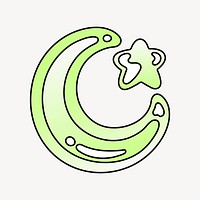 Crescent moon icon, funky lime green shape illustration