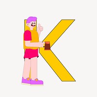 Letter K, character font illustration
