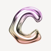 Letter C, holographic fluid chrome font illustration