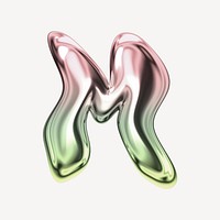 Letter M, holographic fluid chrome font illustration