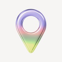 Location pin icon holographic fluid chrome shape illustration