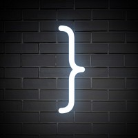 Curly bracket sign in white neon illustration