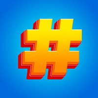 Hashtag sign, 3D gradient yellow layer illustration