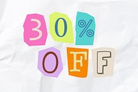 30% off word in papercut illustration