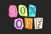 30% off word in colorful 3D alphabets illustration