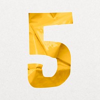 Number 5 in yellow plastic texture alphabet illustration