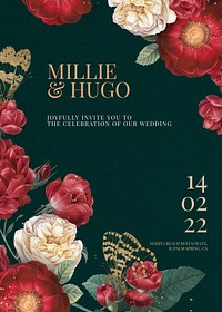 Customizable wedding invitation card template, floral design
