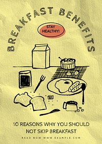 Breakfast doodle poster template  design
