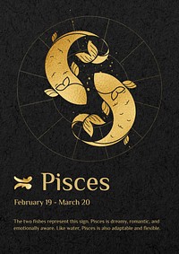 Pisces horoscope sign poster template  gold Art Nouveau design remixed by rawpixel