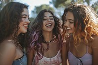 Group of young women laughing accessories accessory.