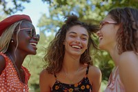 Group of young women laughing accessories accessory.