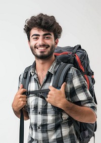 Young middle east male Traveler backpacker happy backpacking person.