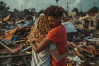 Together in tornado relief hugging person human.