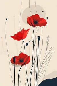 Red poppies on cream background blossom flower plant.