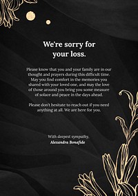 We're sorry for your loss poster template