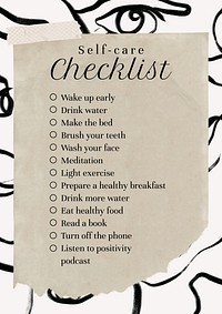 Self-care checklist poster template, editable text and design