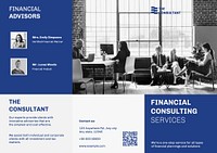Financial advisor brochure template, business consulting service, blue design