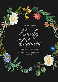 Floral wedding invitation template, celebration event poster