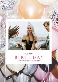 Feminine birthday poster template, instant photo film frame