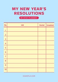 New year's resolutions template