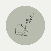 Houseplant green Instagram story highlight cover, line art icon illustration
