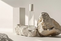 A perfume bottle mockup cosmetics rock.