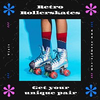 Retro roller skates Instagram post template design