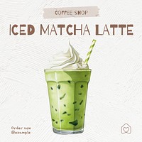 Iced matcha latte Instagram post template design