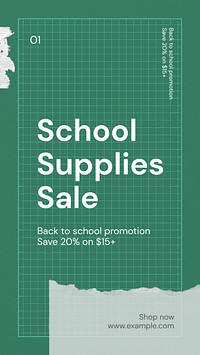 School supplies sale Instagram story template