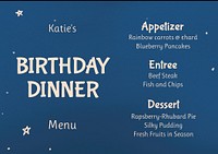 Birthday dinner menu template