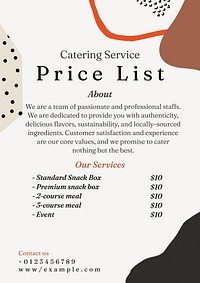 Catering service price list template