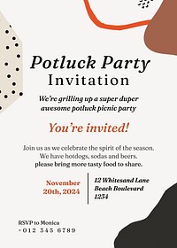 Potluck party invitation card template