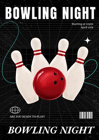 Bowling night poster template and design