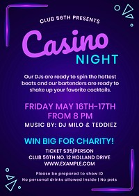 Casino night poster template and design