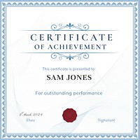 Certificate of achievement Instagram post template