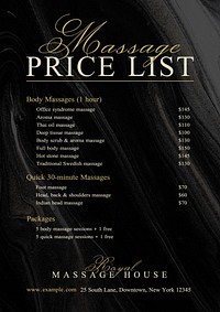 Massage price list poster template