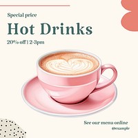 Hot drinks sale post template social media design