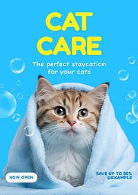 Cat care poster template and design