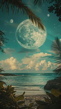 Full moon beach astronomy shoreline.