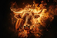 Bull fire flame livestock longhorn wildlife.