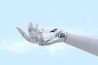 Robot hand side view background, presenting technology gesture