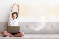 Woman relaxing on a white sofa