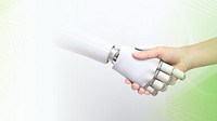 Robot handshake human background, artificial intelligence digital transformation