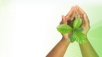 Hands cupping plant mockup save the environment campaign