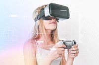Young girl playing VR game, entertainment technology