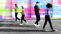 Group of diverse teenagers Browsing Social Media Walking  remix