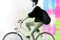 White woman riding a bike remix