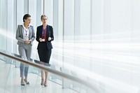 Two businesswomen working together in an office building