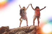 Two young female travelers backpacking
